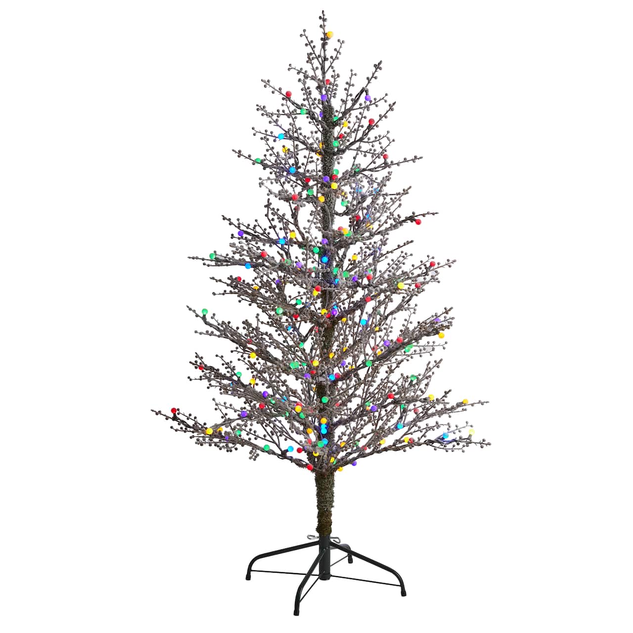 5ft. Pre-Lit Frosted Berry Twig Artificial Christmas Tree with Multicolored LED Lights